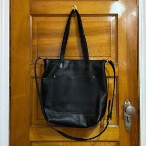 Portland Leather Goods Black Crossbody Tote Purse Bag Unisex 13” x 13”